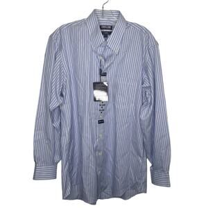 Kirkland Mens Shirt Size Medium Blue Striped Traditional Fit Non-Iron Button Up